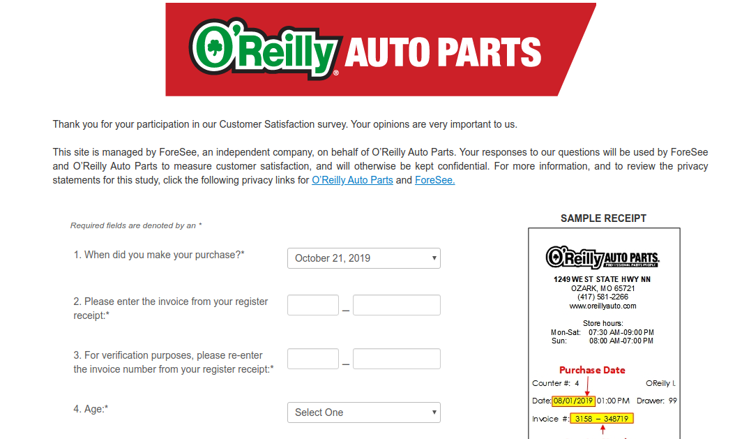 O Reilly Auto Parts Survey