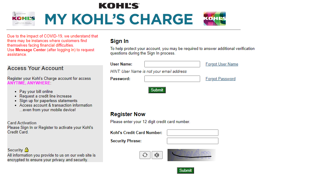 Kohl’s Charge Account login