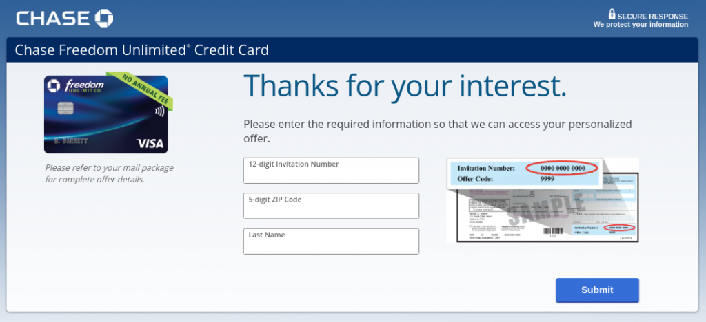 chase freedom unlimited card application