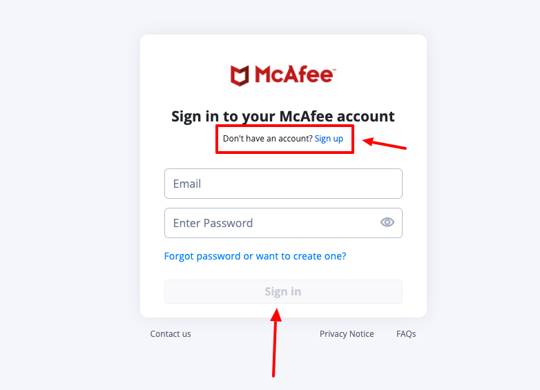 mcafee sign up