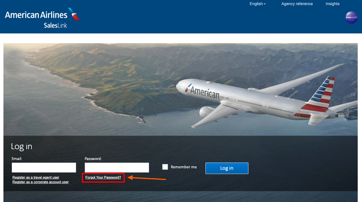 aa sales link forogot password page