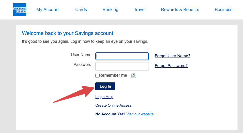 amex savings account login