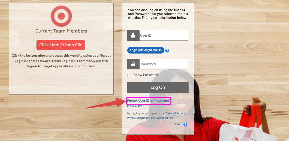 target pay and benefits forgot password page